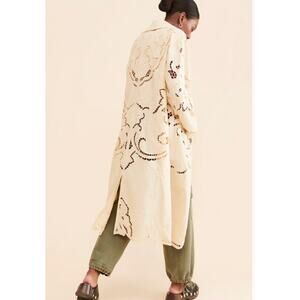 Free People Ivory Eyelet Duster Cream Coat Boho Size Large